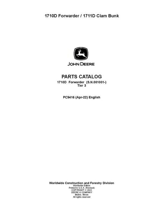 John Deere 1710D T3, 1711D Forwarder Parts Manual - Neo Truck Manuals
