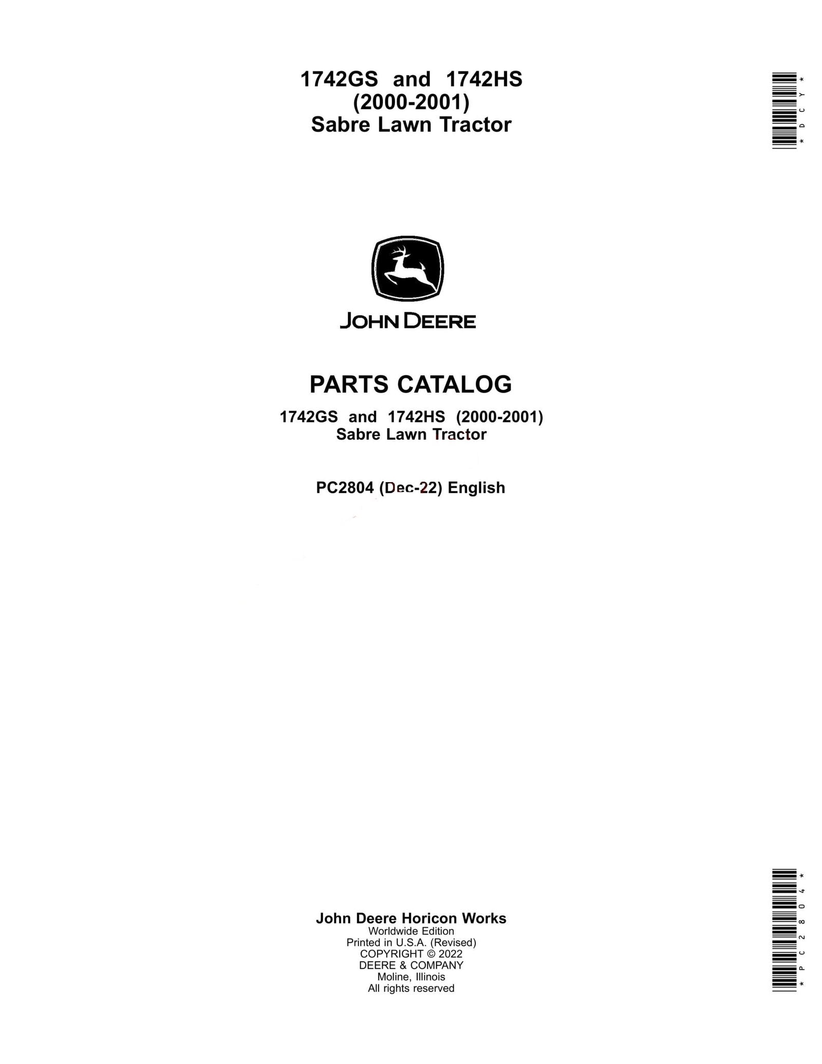 John Deere 1742GS, 1742HS Sabre Lawn Tractor Parts Manual - Neo Truck Manuals