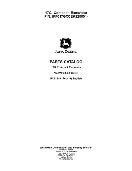 John Deere 17G Excavator Parts Manual - Neo Truck Manuals
