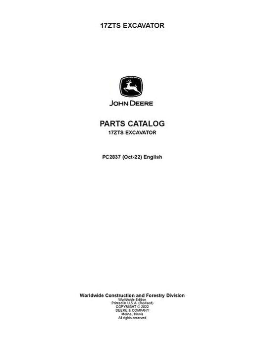 John Deere 17ZTS ZTS Series Excavator Parts Manual - Neo Truck Manuals