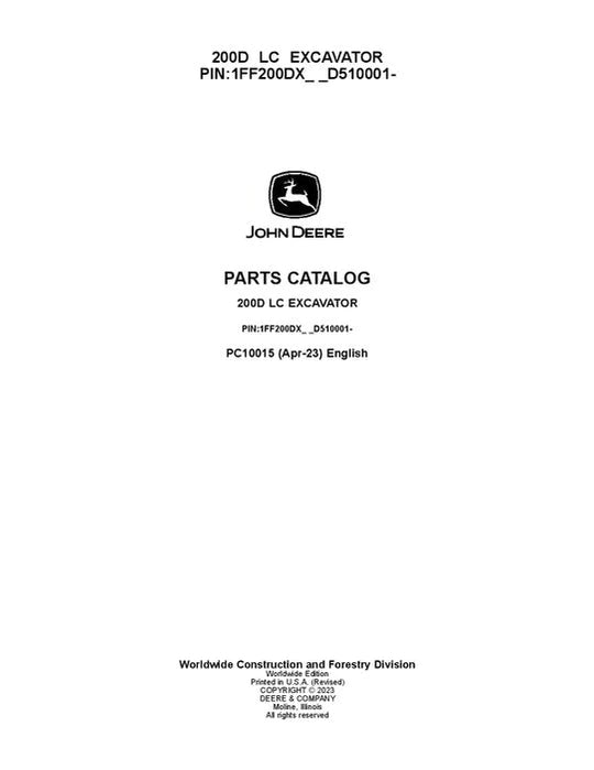 John Deere 200DLC Series Excavator Parts Manual - Neo Truck Manuals