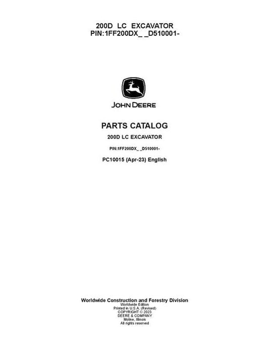 John Deere 200DLC Series Excavator Parts Manual - Neo Truck Manuals