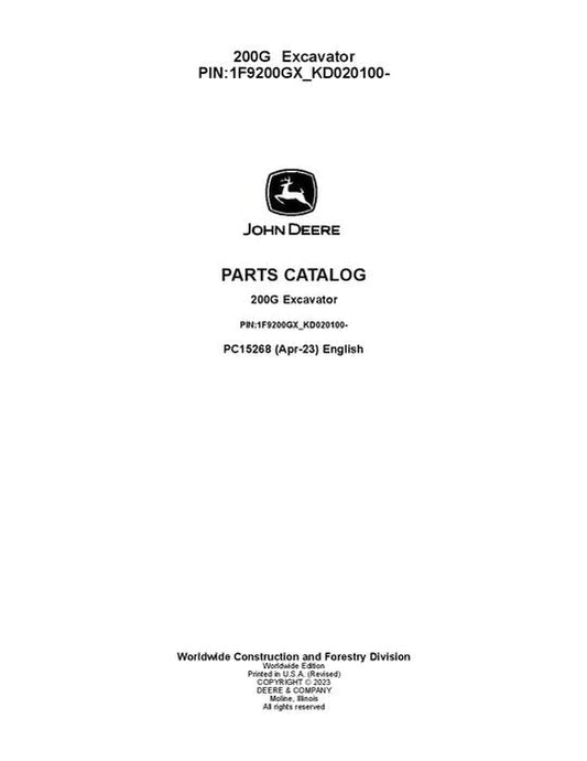 John Deere 200G G Series Excavator Parts Manual - Neo Truck Manuals