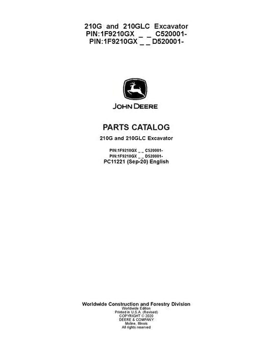 John Deere 210GLC G Series Excavator Parts Manual - Neo Truck Manuals