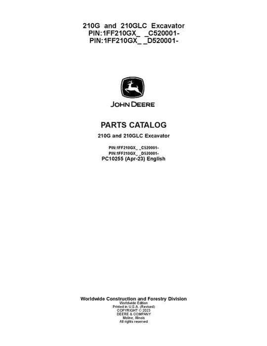 John Deere 210G, 210GLC G Series Excavator Parts Manual - Neo Truck Manuals