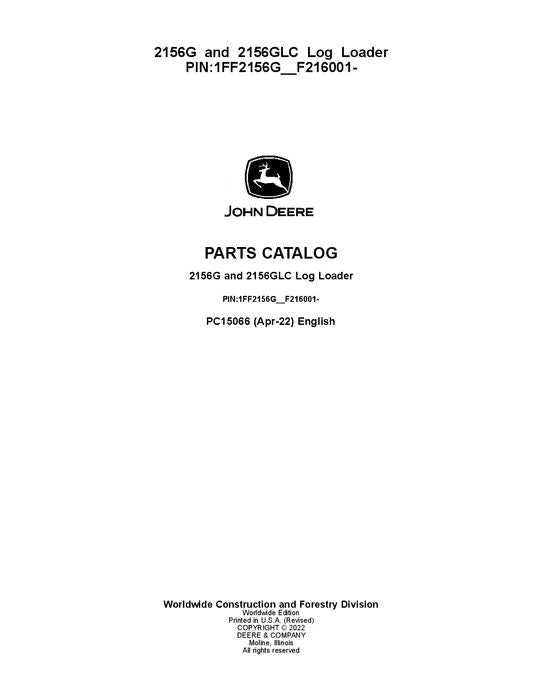 John Deere 2156G, 2156GLC Log Loader Parts Manual - Neo Truck Manuals