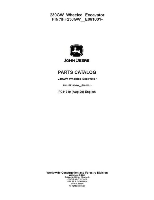 John Deere 230GW G Series Excavator Parts Manual - Neo Truck Manuals