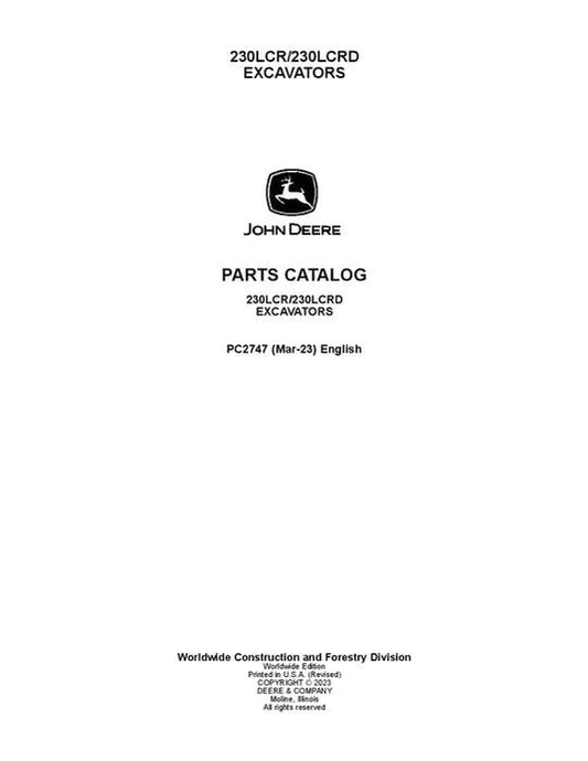 John Deere 230LCR. 230LCRD Series Excavator Parts Manual - Neo Truck Manuals