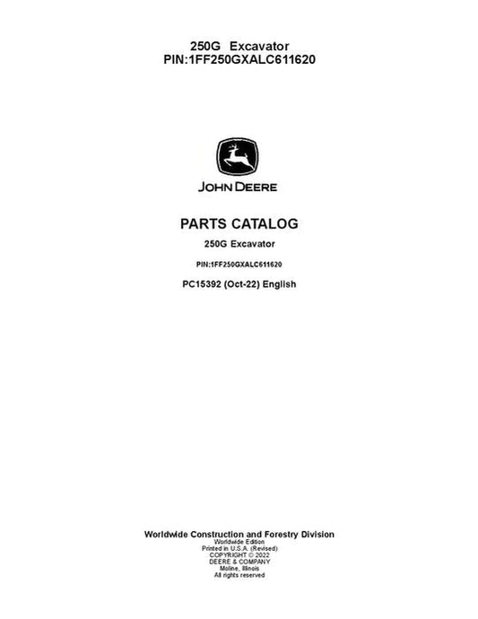 John Deere 250GLC G Series Excavator Parts Manual - Neo Truck Manuals