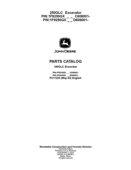 John Deere 250GLC G Series Excavator Parts Manual - Neo Truck Manuals