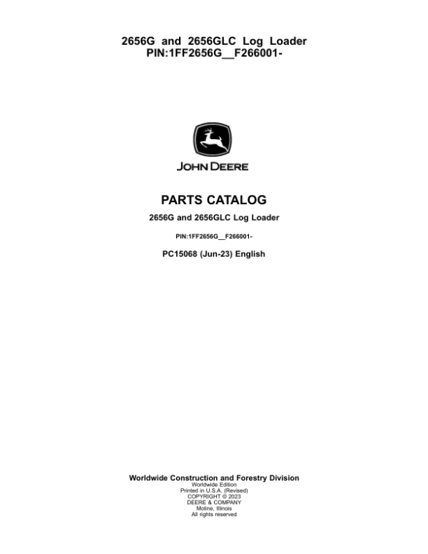 John Deere 2656G, 2656GLC Log Loader Parts Manual - Neo Truck Manuals