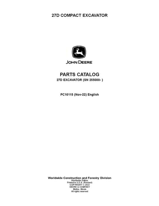 John Deere 27D D Series Excavator Parts Manual - Neo Truck Manuals