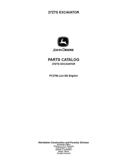John Deere 27ZTS ZTS Series Excavator Parts Manual - Neo Truck Manuals