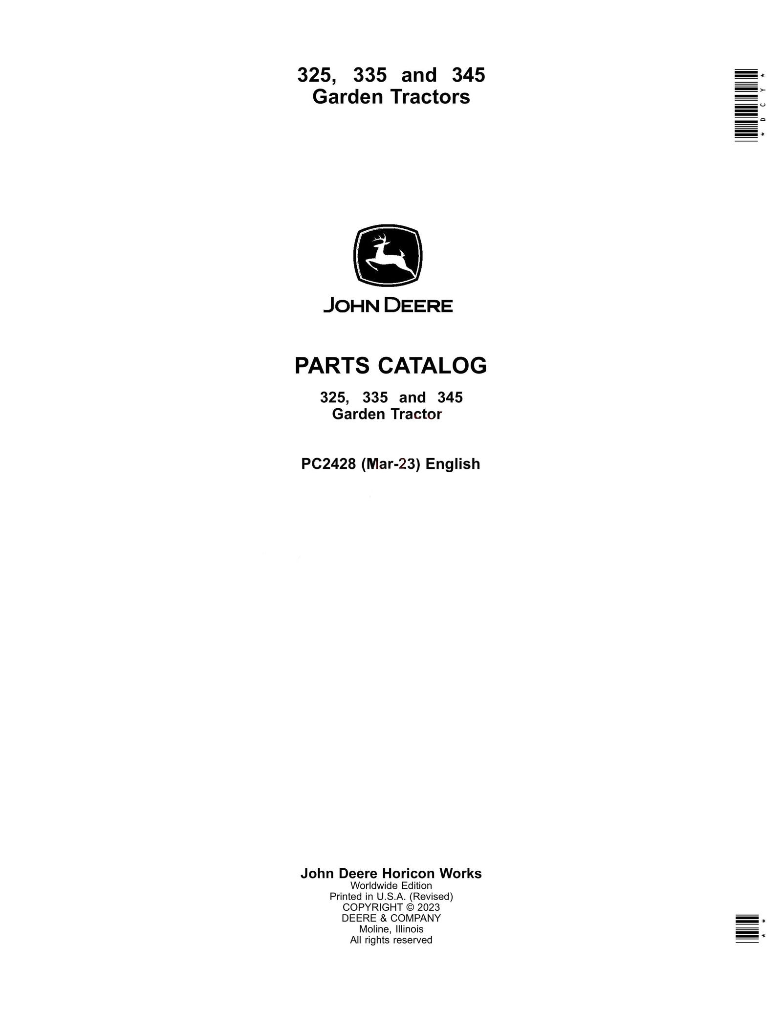 John Deere 325, 335, 345 Garden Tractor Parts Manual - Neo Truck Manuals