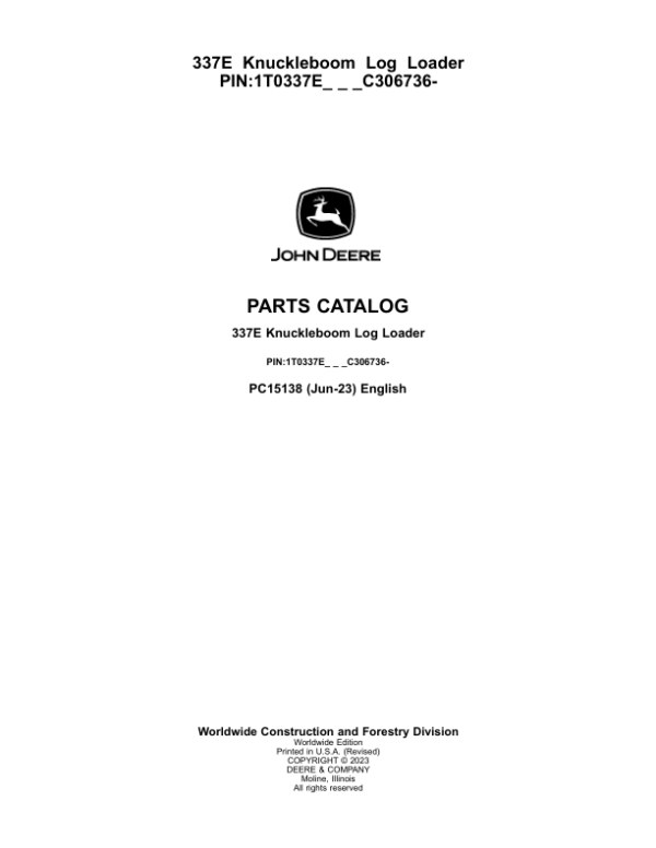 John Deere 337E Knuckleboom Loader Parts Manual - Neo Truck Manuals