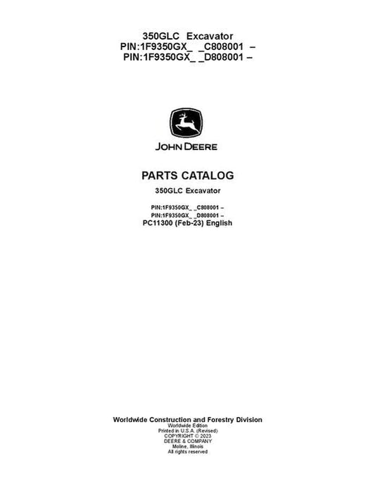 John Deere 350GLC G Series Excavator Parts Manual - Neo Truck Manuals