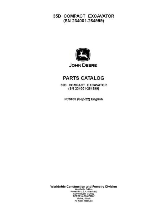 John Deere 35D D Series Excavator Parts Manual - Neo Truck Manuals