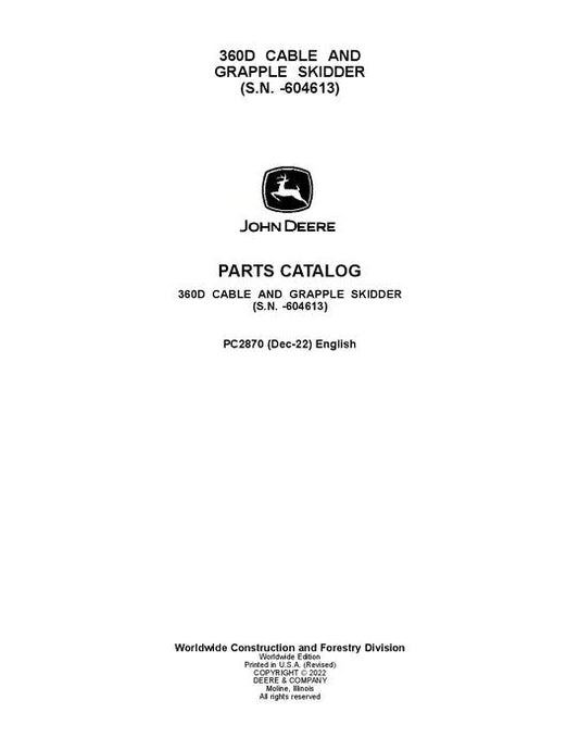 John Deere 360D Skidder Parts Manual - Neo Truck Manuals
