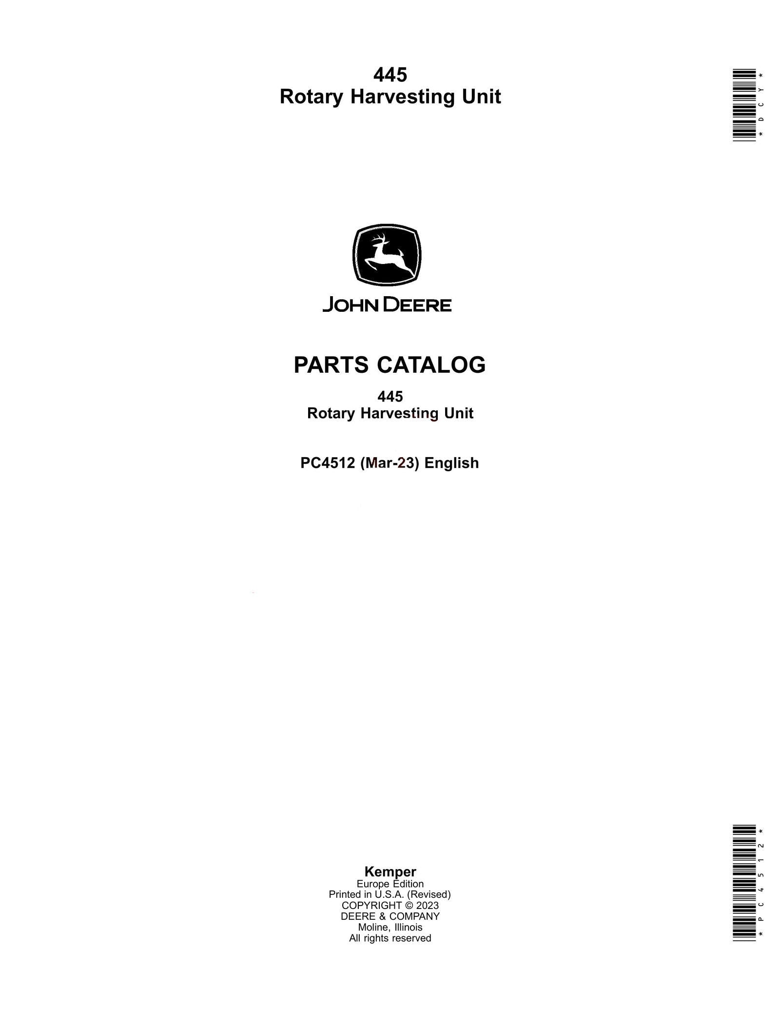 John Deere 445 Rotary Harvesting Unit Parts Manual - Neo Truck Manuals