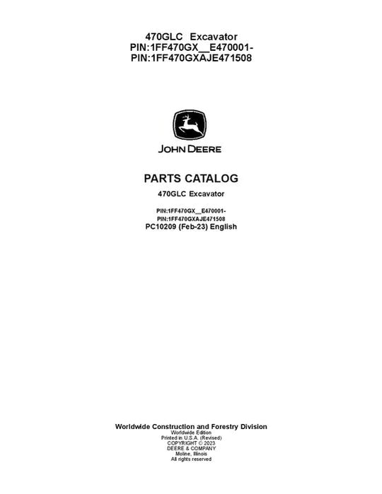 John Deere 470GLC G Series Excavator Parts Manual - Neo Truck Manuals