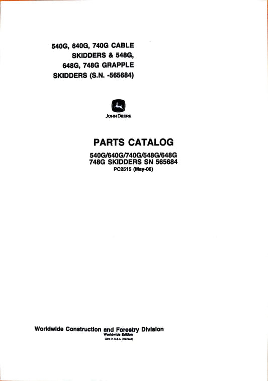 John Deere 540G, 640G, 740G, 548G, 648G, 748G Skidder Parts Manual - Neo Truck Manuals