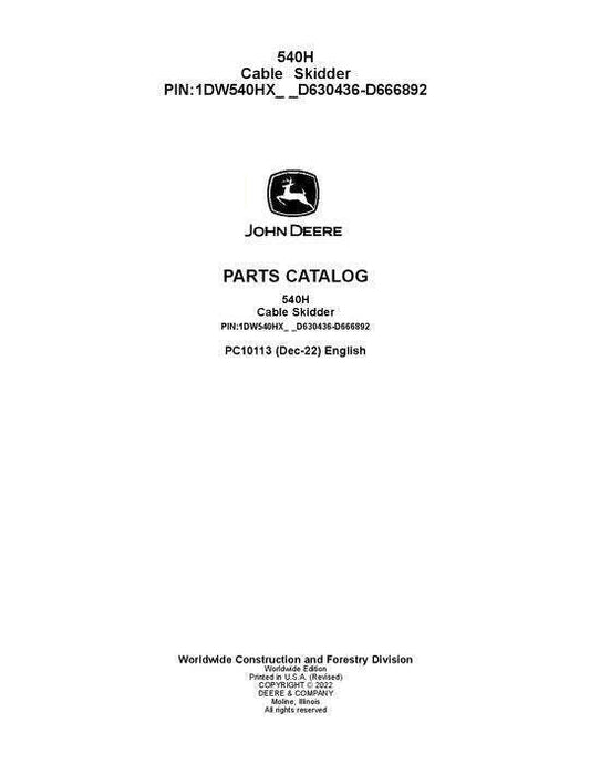 John Deere 540H Skidder Parts Manual - Neo Truck Manuals