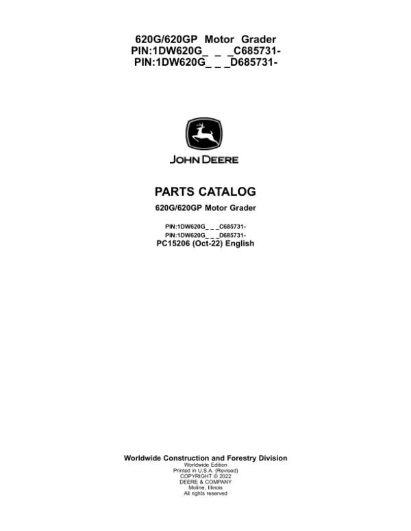 John Deere 620G, 620GP Motor Graders Parts Manual - Neo Truck Manuals