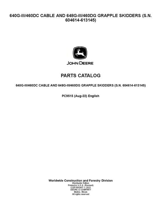 John Deere 640GIII, 648GIII, 460D Skidder Parts Manual - Neo Truck Manuals