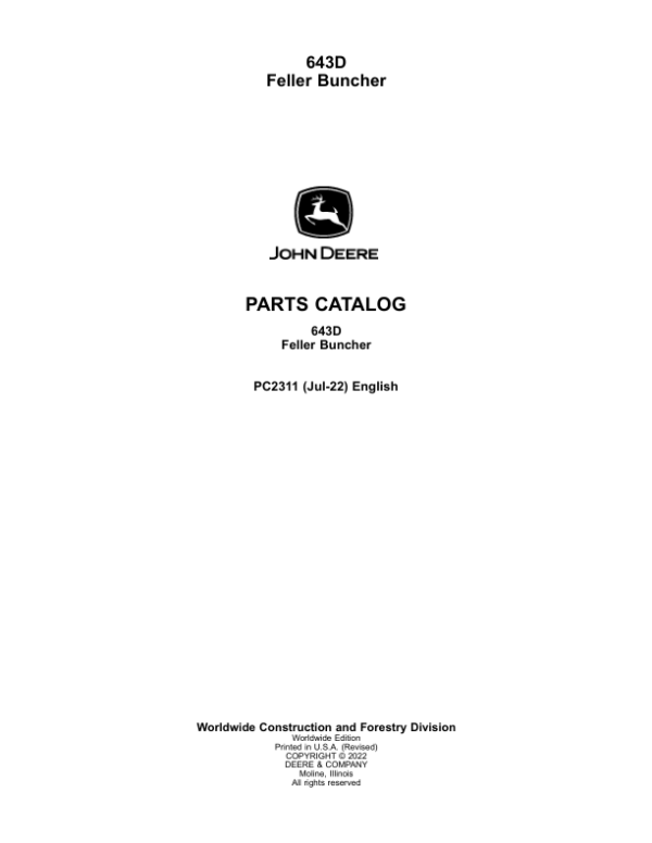 John Deere 643D Wheeled Feller Buncher Parts Manual - Neo Truck Manuals