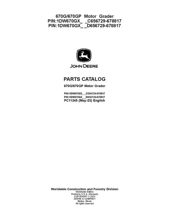 John Deere 670G, 670GP G Series Graders Parts Manual - Neo Truck Manuals