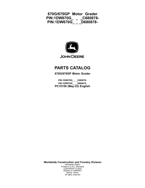 John Deere 670G, 670GP Motor Graders Parts Manual - Neo Truck Manuals