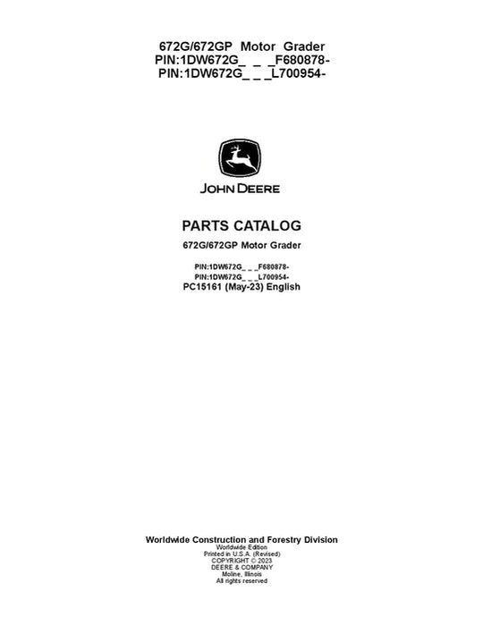 John Deere 672G, 672GP G Series Motor Graders Parts Manual - Neo Truck Manuals
