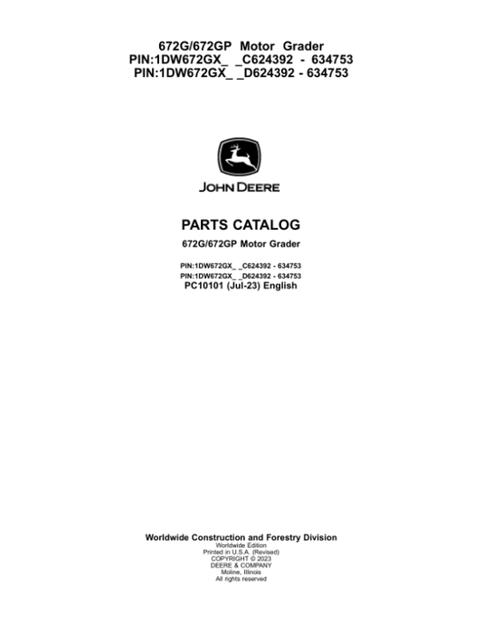 John Deere 672G, 672GP Motor Graders Parts Manual - Neo Truck Manuals