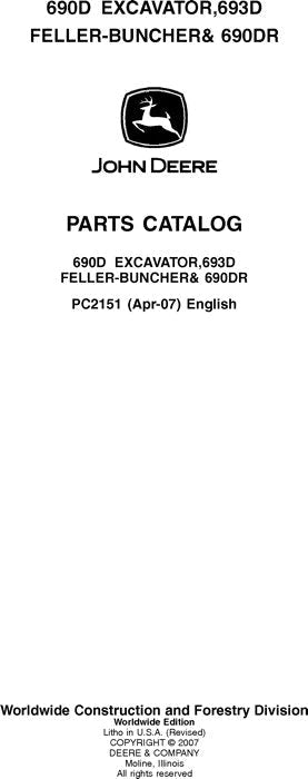 John Deere 690D, 693D, 690DR Excavator Parts Manual - Neo Truck Manuals