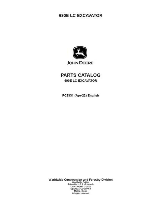 John Deere 690ELC E Series Excavator Parts Manual - Neo Truck Manuals