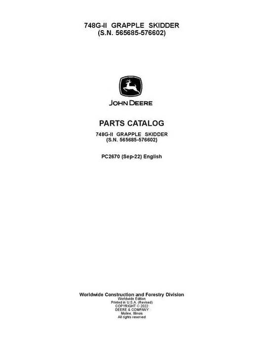 John Deere 748GII Skidder Parts Manual - Neo Truck Manuals