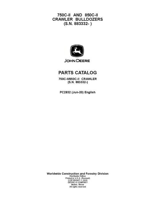 John Deere 750CII, 850CII Crawler Dozer Parts Manual - Neo Truck Manuals