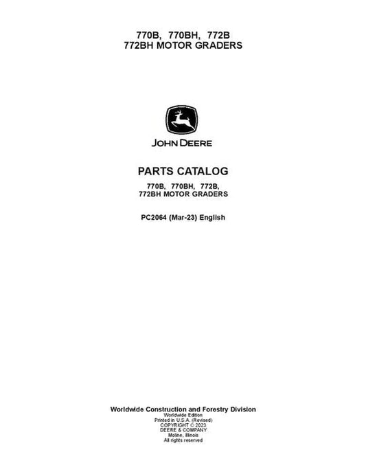 John Deere 770B, 770BH, 772B, 772BH B Series Motor Graders Parts Manual - Neo Truck Manuals