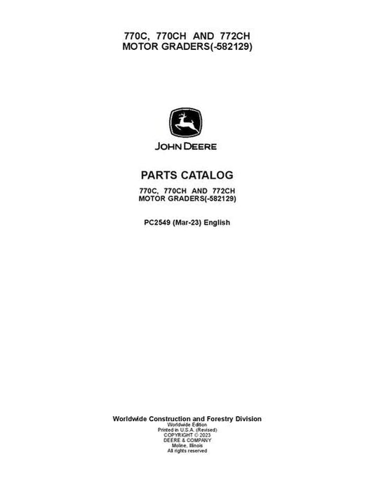 John Deere 770C, 770CH, 772CH Series Motor Graders Parts Manual - Neo Truck Manuals