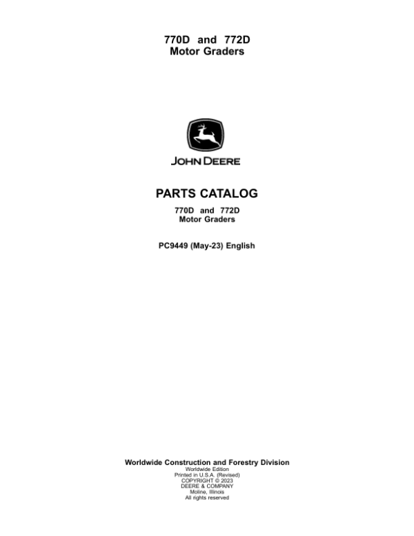 John Deere 770D, 772D Motor Graders Parts Manual - Neo Truck Manuals
