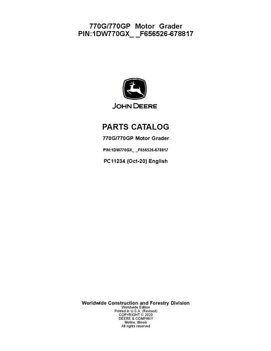 John Deere 770G, 770GP Motor Graders Parts Manual - Neo Truck Manuals
