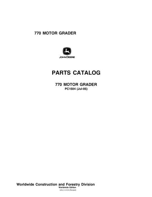 John Deere 770 Series Motor Graders Parts Manual - Neo Truck Manuals