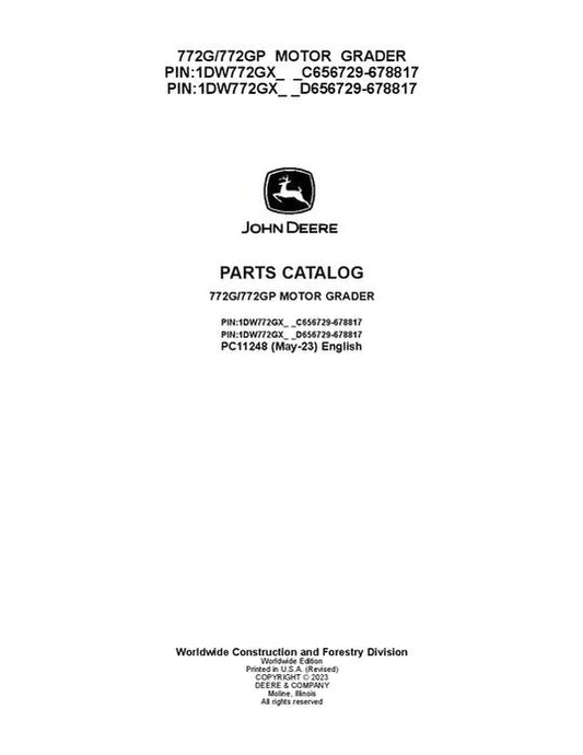 John Deere 772G, 772GP G Series Graders Parts Manual - Neo Truck Manuals