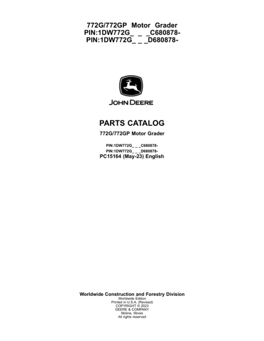 John Deere 772G, 772GP Motor Graders Parts Manual - Neo Truck Manuals