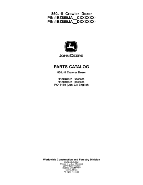 John Deere 850J-II Crawler Dozer Parts Manual - Neo Truck Manuals