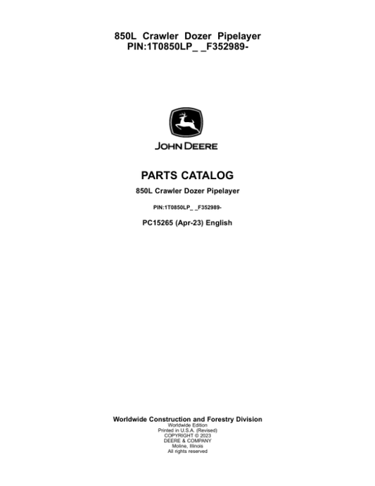 John Deere 850L PL Crawler Dozer Parts Manual - Neo Truck Manuals