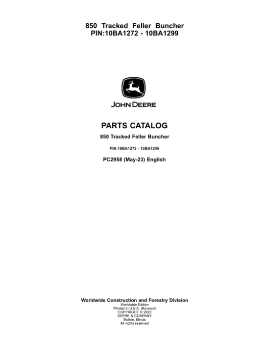 John Deere 850 Tracked Feller Buncher Parts Manual - Neo Truck Manuals