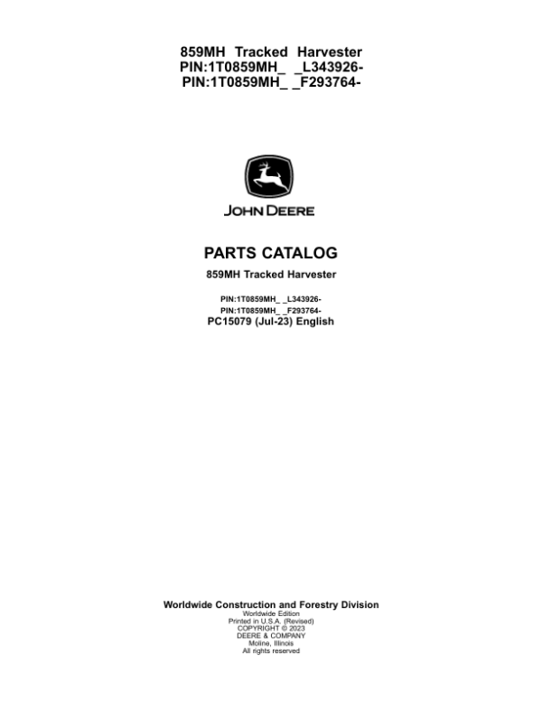 John Deere 859MH Tracked Harvester Parts Manual - Neo Truck Manuals