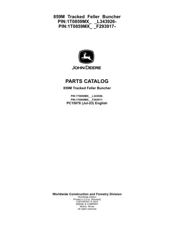 John Deere 859M Tracked Feller Buncher Parts Manual - Neo Truck Manuals