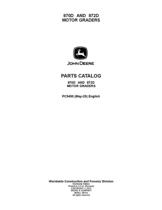 John Deere 870D, 872D D Series Motor Graders Parts Manual - Neo Truck Manuals
